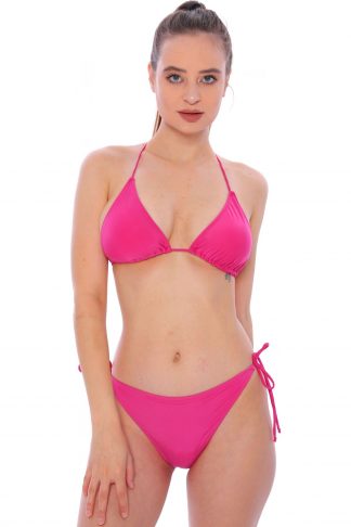 Düz İpli Bağlı Üçgen Bikini 5026 Pembe